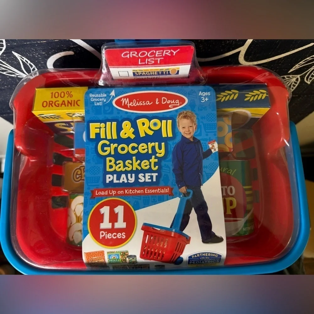 Melissa & Doug Red Fill & Roll Grocery Basket Play Set